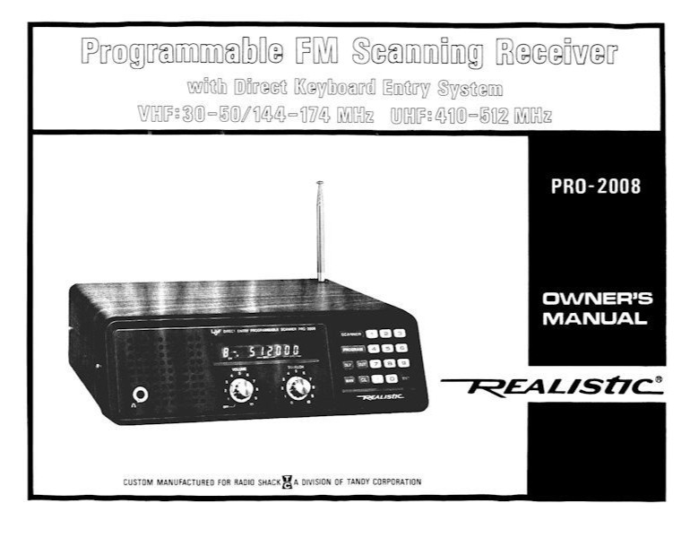 RADIO SHACK PRO-2008 JUMBO ENLARGED INSTRUCTION OPERATING MANUAL