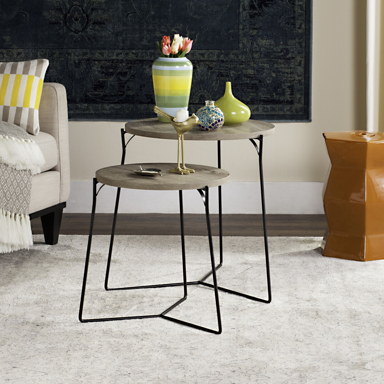 SAFAVIEH Ryne Retro Mid-Century Stacking End Table | Light Brown |