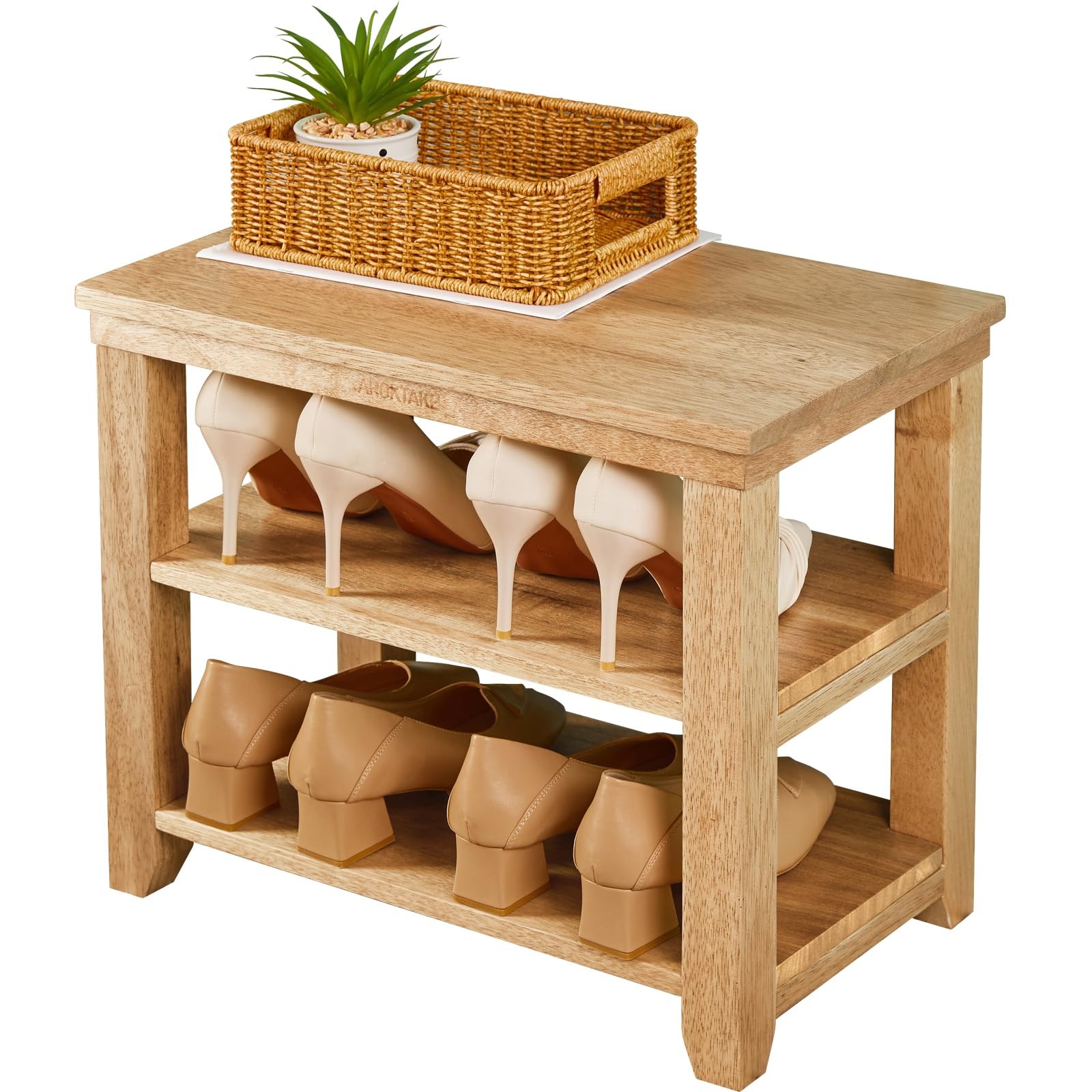 Shoe Rack Bench, 2-Tier Wood Heavy Duty Shoe Organizer Shelf for Entryway, Li...