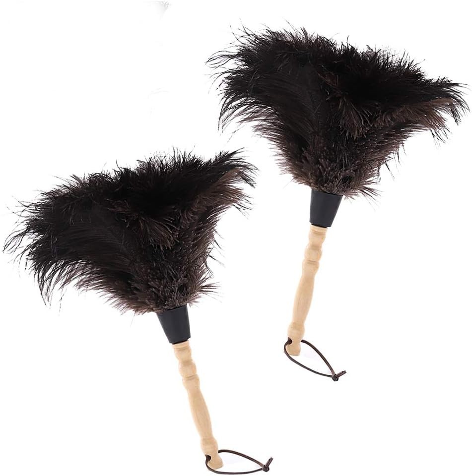 2PCS Natural Black Ostrich Feather Duster Fluffy Handheld for Home Car Office