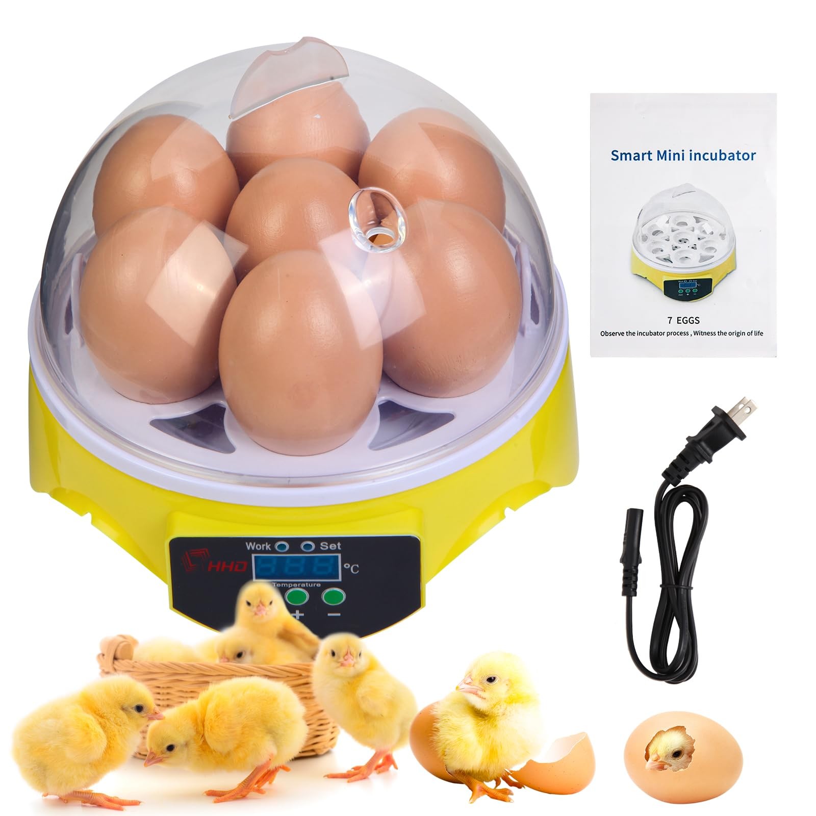 7-Egg Incubator 360° View Poultry Incubator with Manual Temperature Control f...