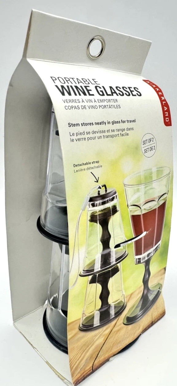 Kikkerland Stacking Wine Glass, Black, Set of 2 Black NEW Camping Hiking Travel