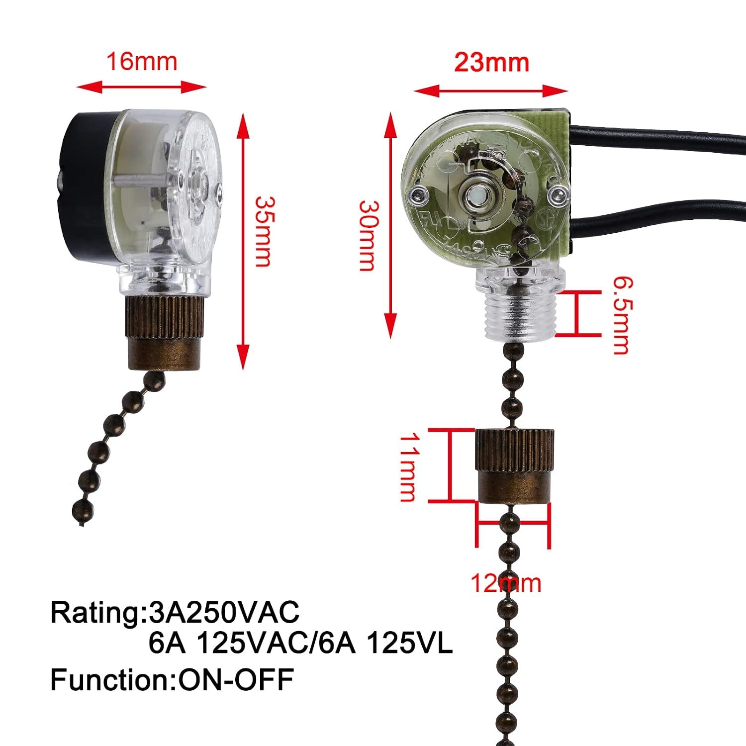 3 Pack Ceiling Fan Pull Chain Switch Zing Ear ZE 109 Two Wire Light Switch NEW