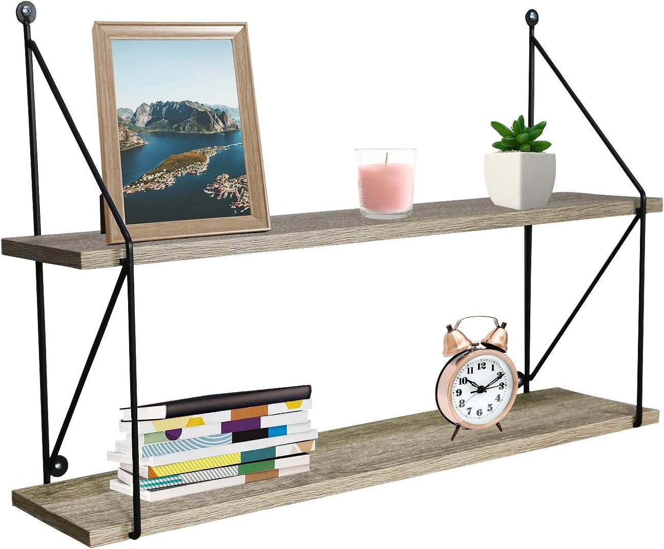 Floating Shelf Metal Brackets Wall Mounted Rustic Wood Wall Storage 24"L