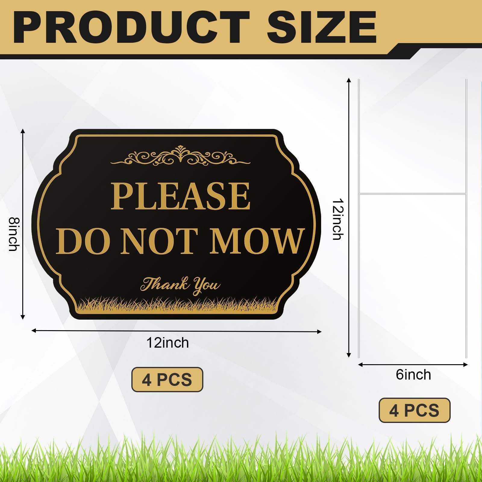 Soaoo 4 Pcs Please Do Not Mow Sign 12 x 8 Inches with Metal Stake Black Gold ...