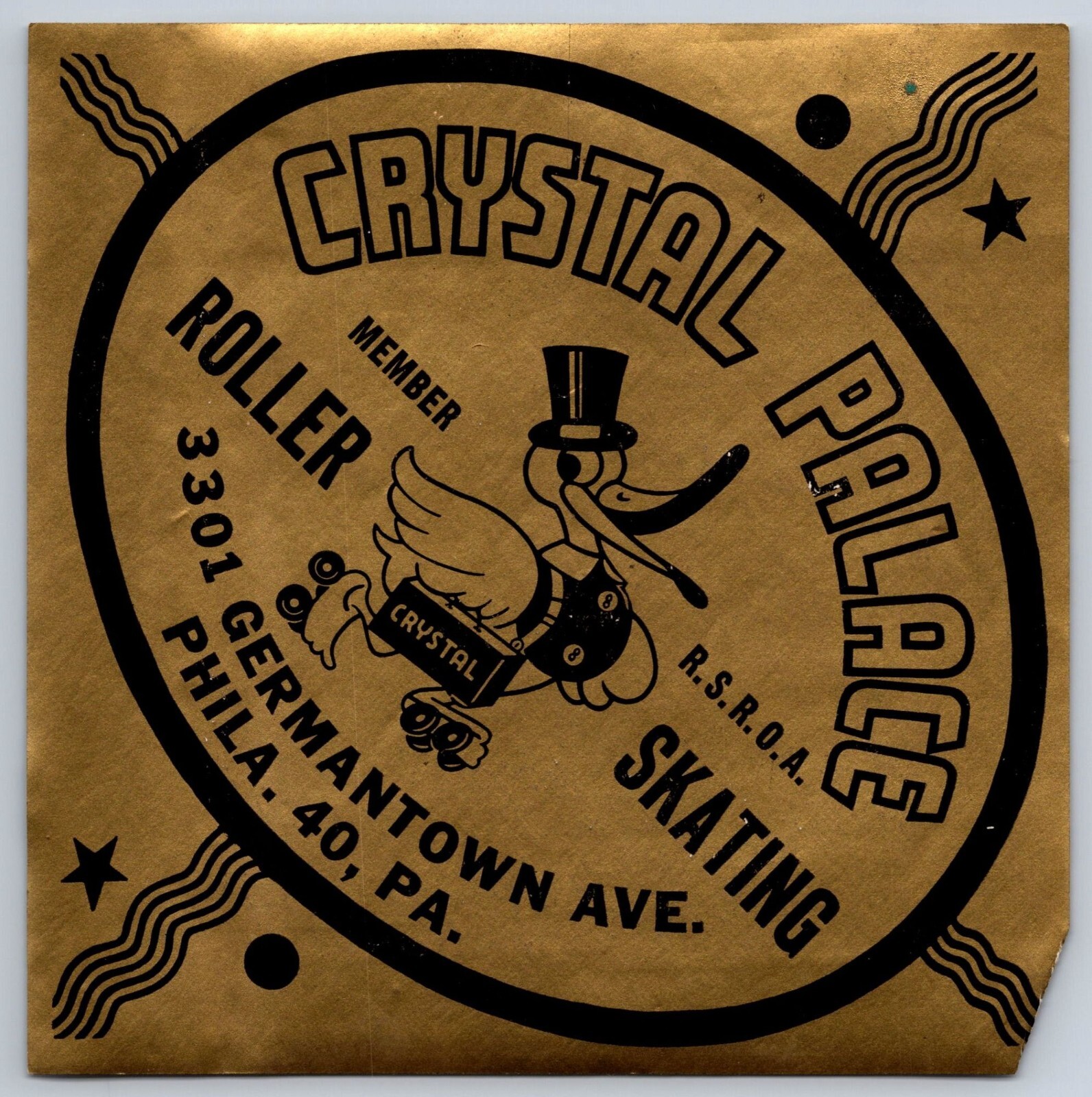 Vintage Crystal Palace Roller Skating Rink Sticker Philadelphia - 5" x 5"