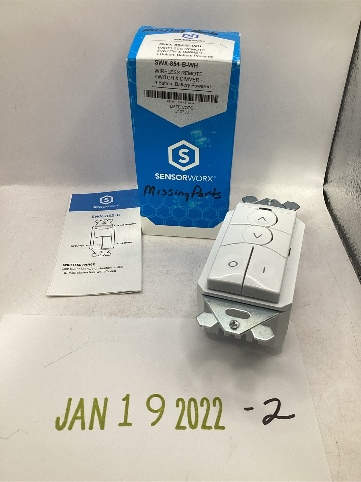 SensorWorx SWX-854-B-WH Wireless Remote Switch & Dimmer 4 Button *missing parts*