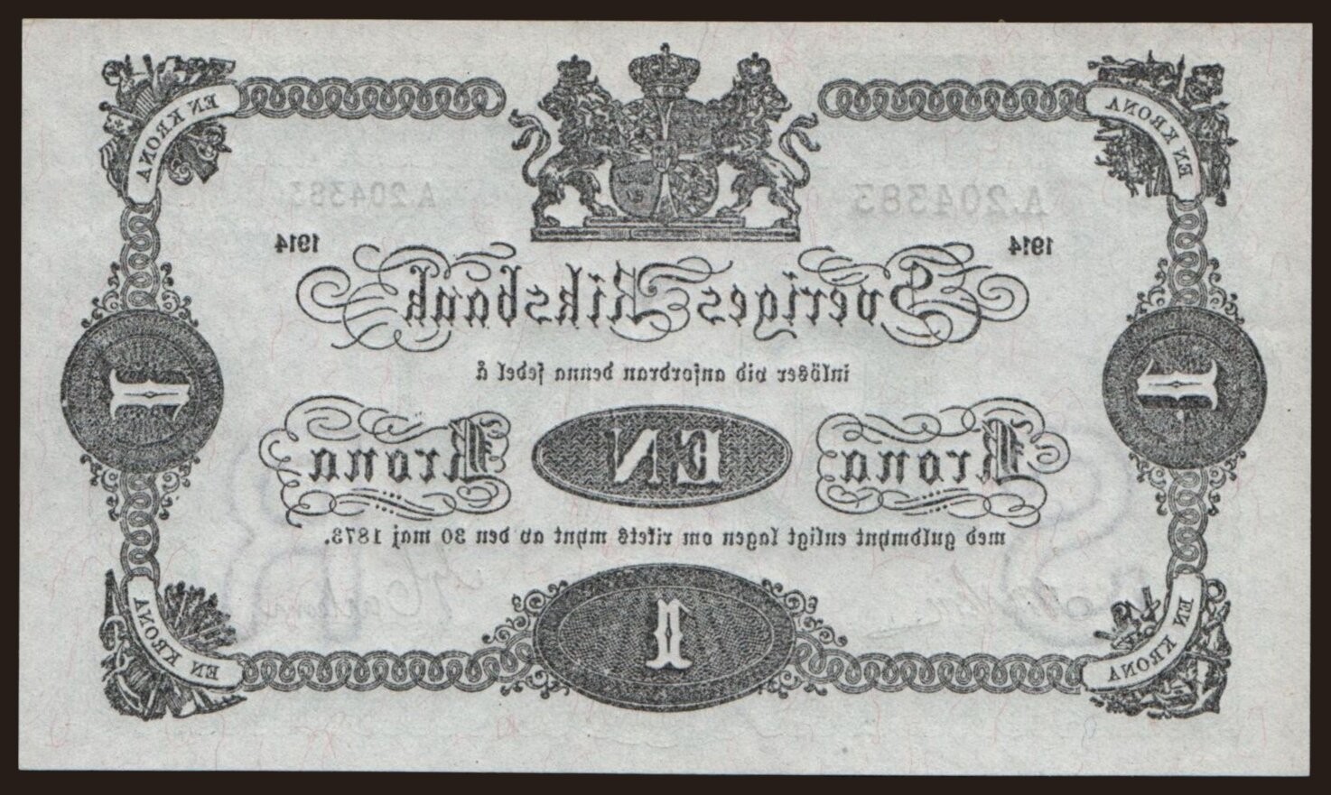 Sweden - 1914 - 1 Krona - "aUNC+" #CO8135