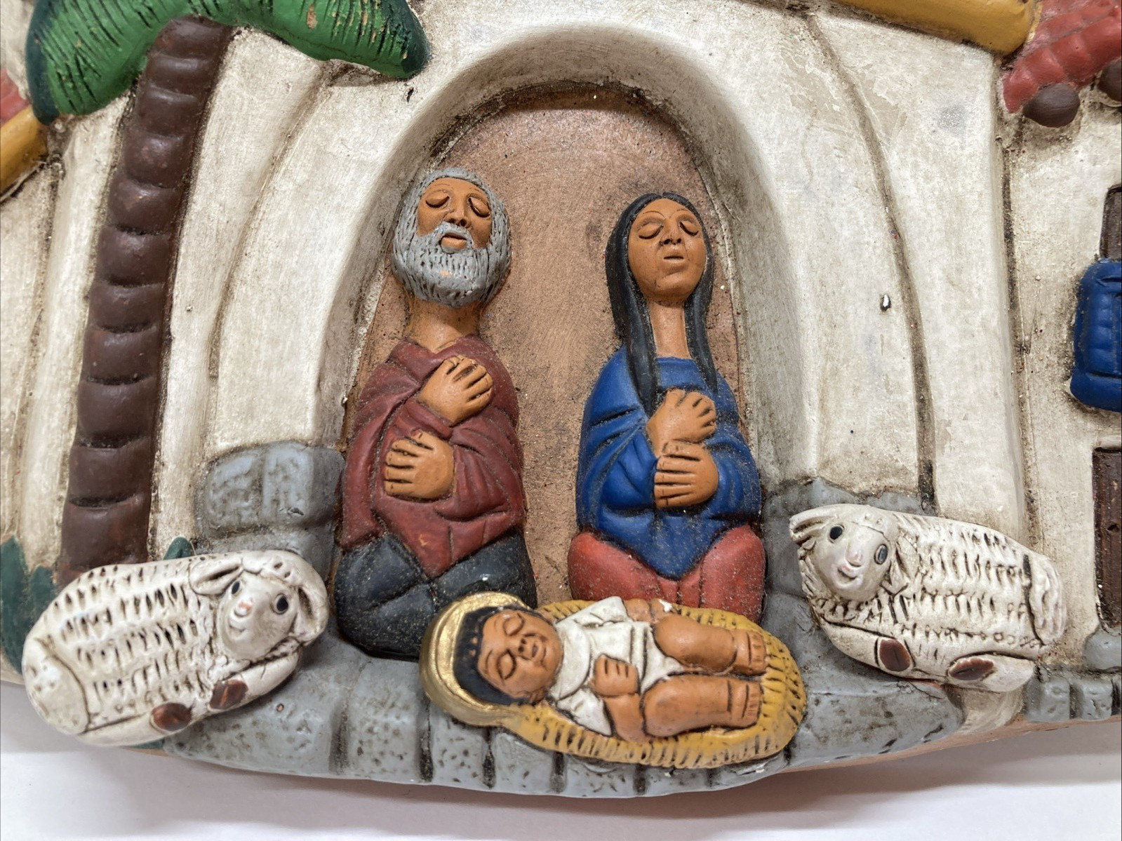 Peru Terra Cotta Nativity Crèche Wall Plaque Hand Painted Manos Amigas S.A.