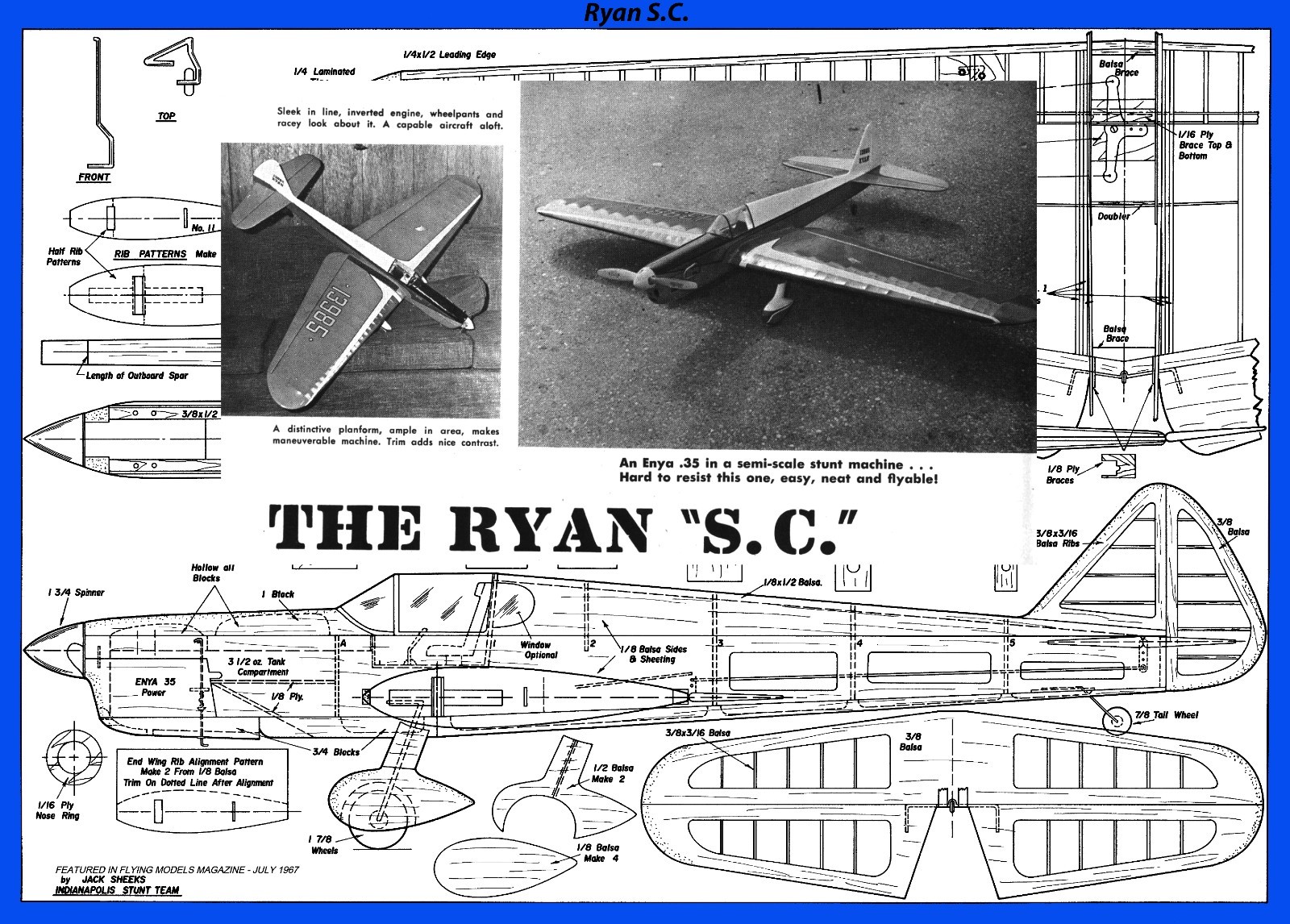 Model Airplane Plans (UC): Ryan S.C. 52" Stunt for .35 by Jack Sheeks