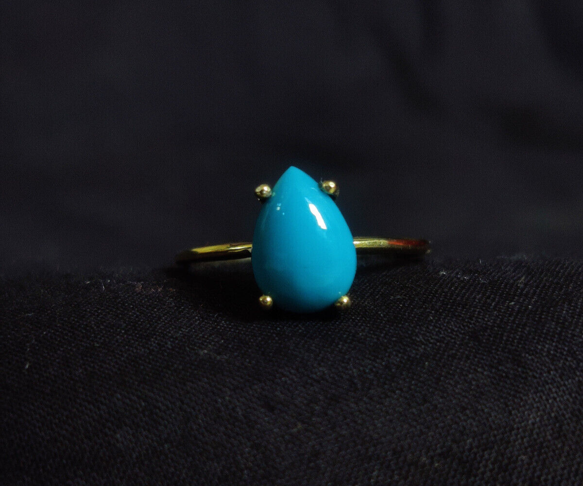 925 Sterling Silver Ring*Sleeping Beauty Turquoise Pear Cab Ring*Gold Ring TR710
