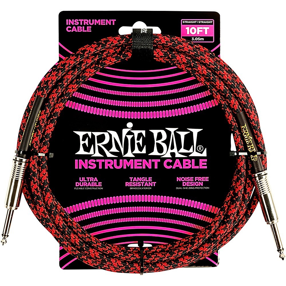 Ernie Ball Braided Straight to Straight Instrument Cable 10 ft. RedBlack