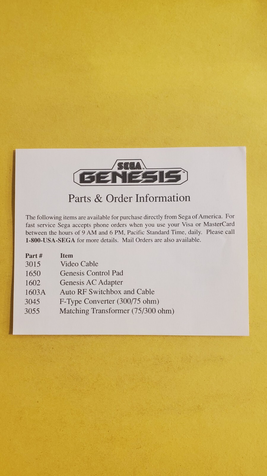 Sega genesis Parts order Info 670-0258-03 Card ONLY Authentic