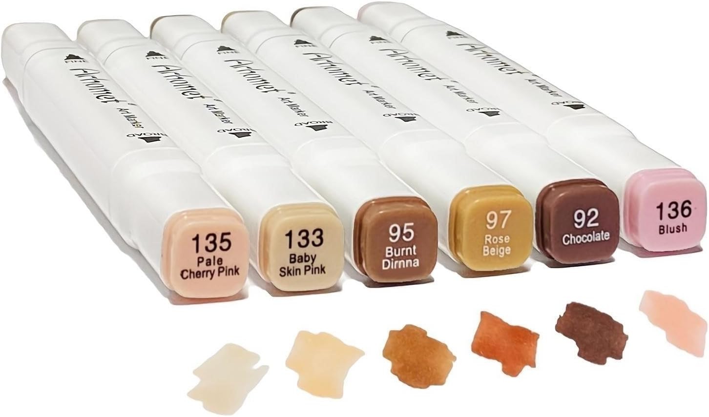6 Colors Skin Tone Alcohol Markers Set, Skin, 1 Count (Pack of 6),