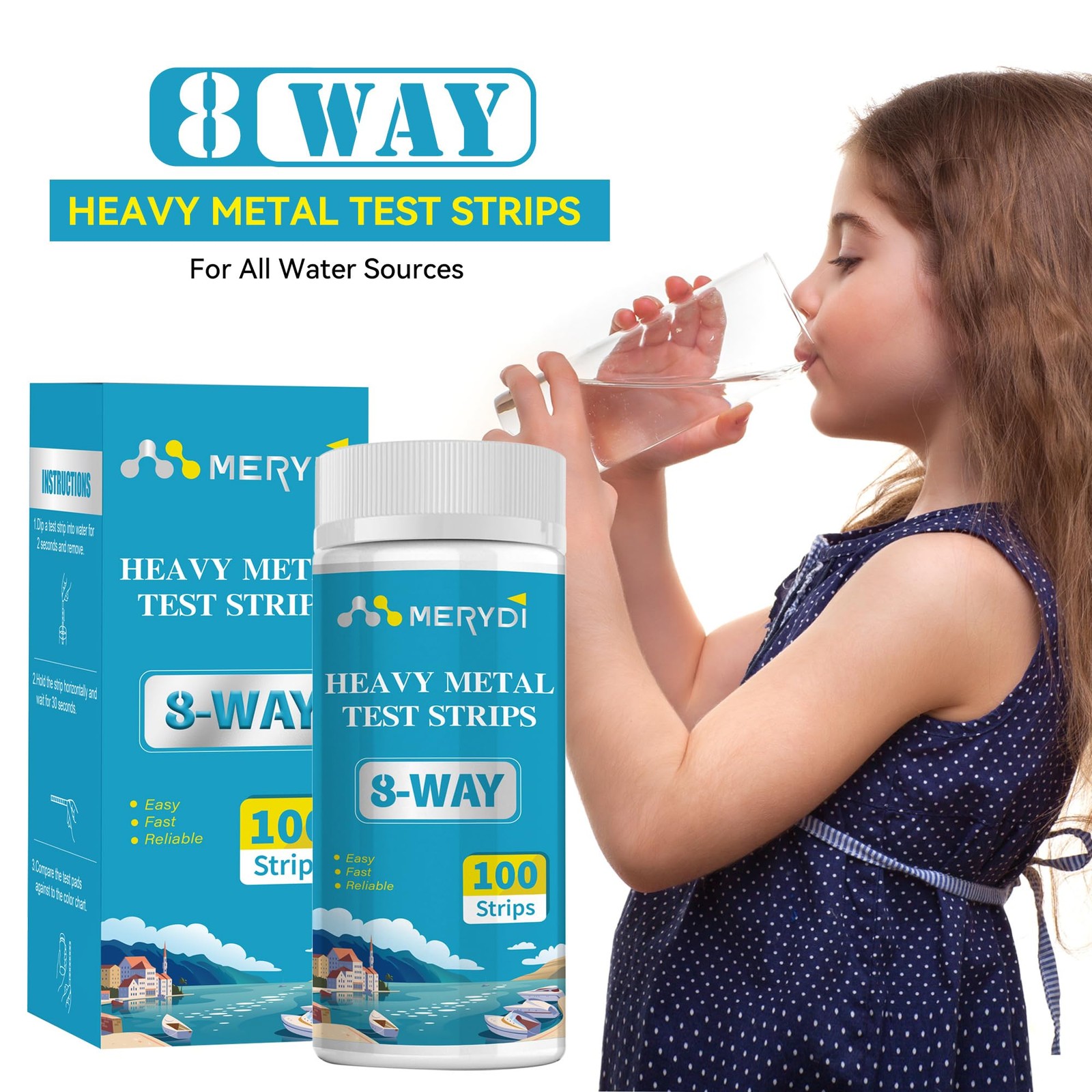 Heavy Metals Water Test Strips (8 Tests) - 100ct Home Testing Kit for...