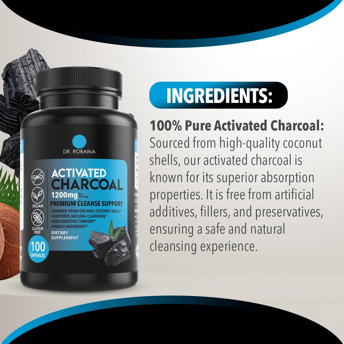 Activated Charcoal Capsules 1200 mg – Coconut-Shell Carbon for...