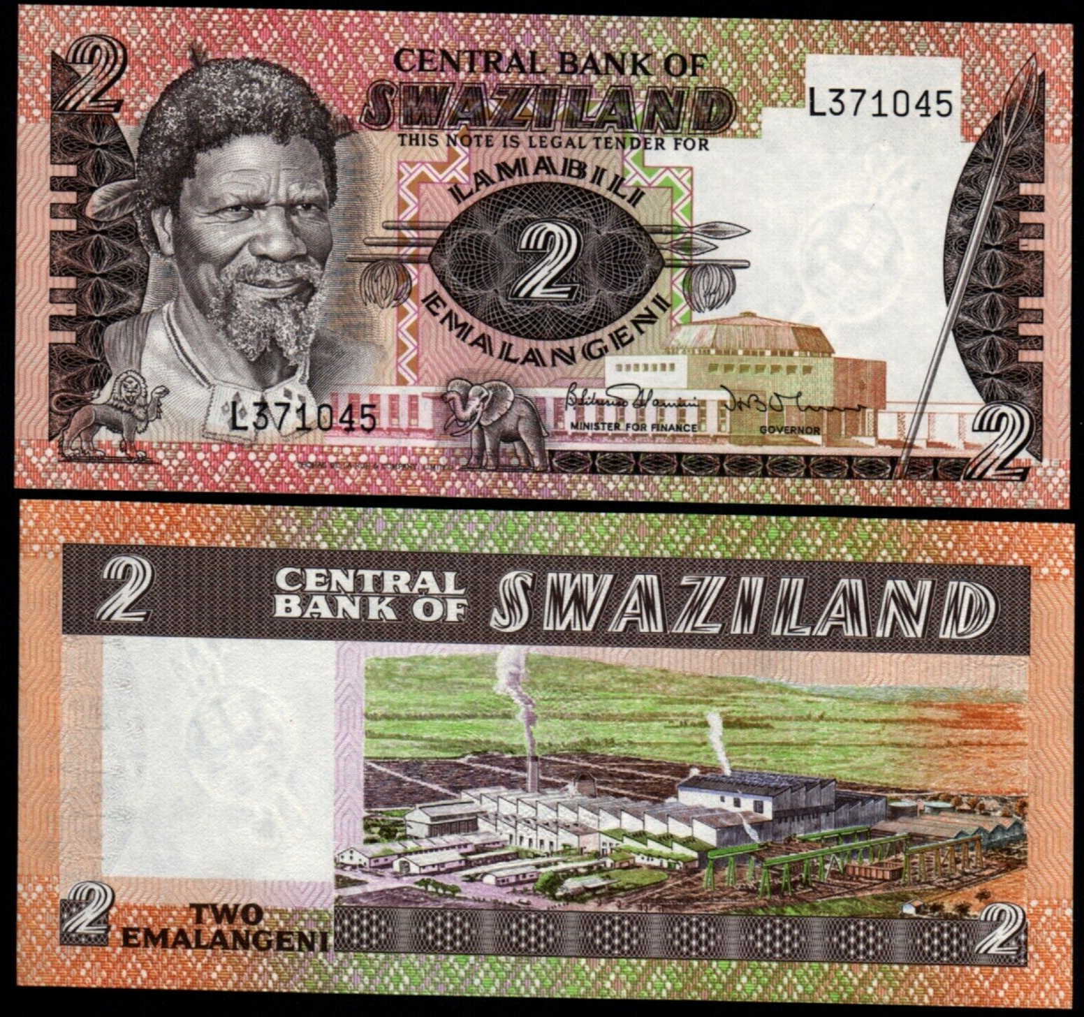 Swaziland 2 EMALANGENI P-8 ND 1982-1984 Elephant UNC World Currency BANK NOTE