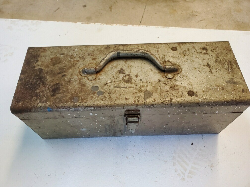 Vintage Metal Tool Tray Tote Carry Handle Holder Organizer Box Utility Tools   .