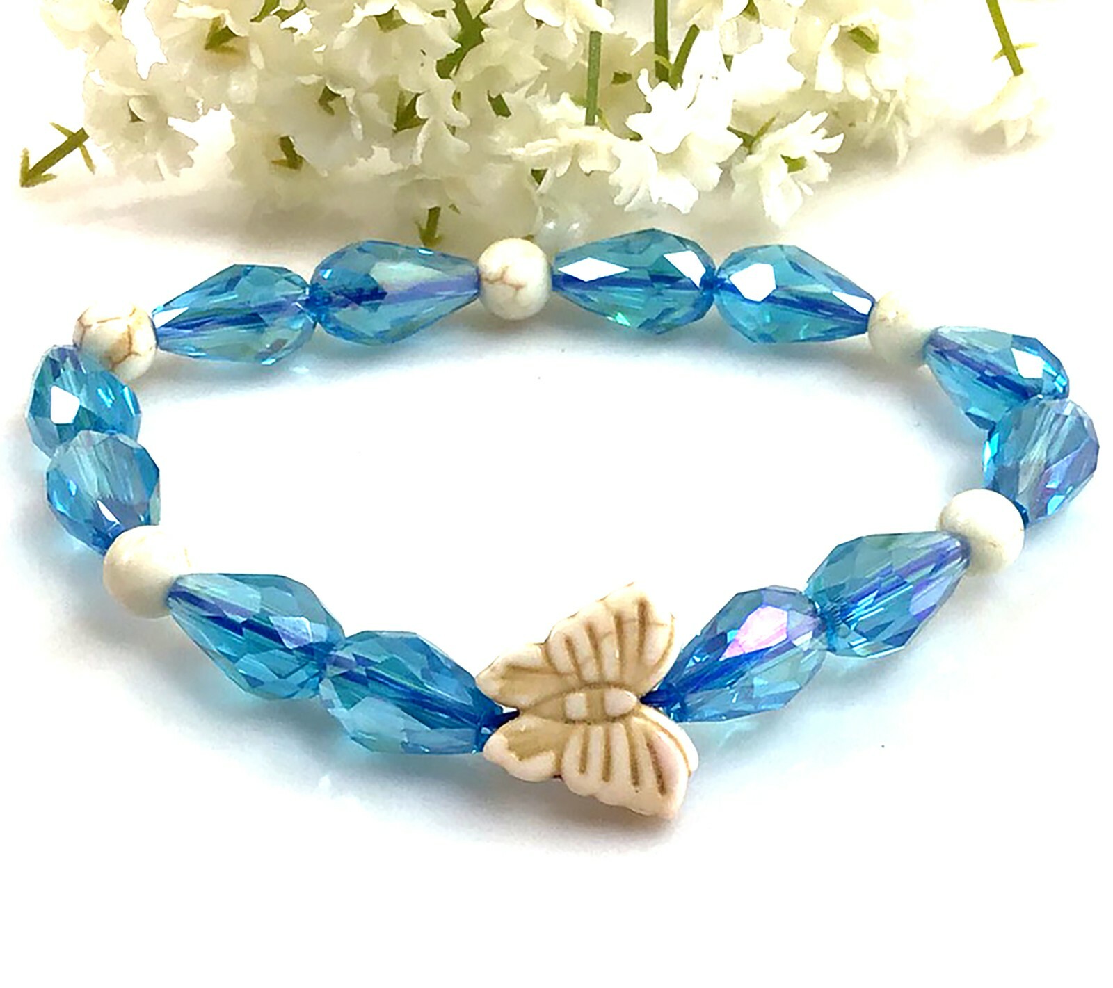 Crystal bracelet, Blue crystal bead, Crystal jewelry, Stretch bracelet, women