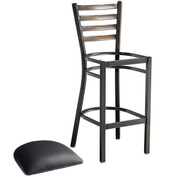 10 PACK Distressed Copper Ladder Back Metal Restaurant Barstool With Black Vinyl