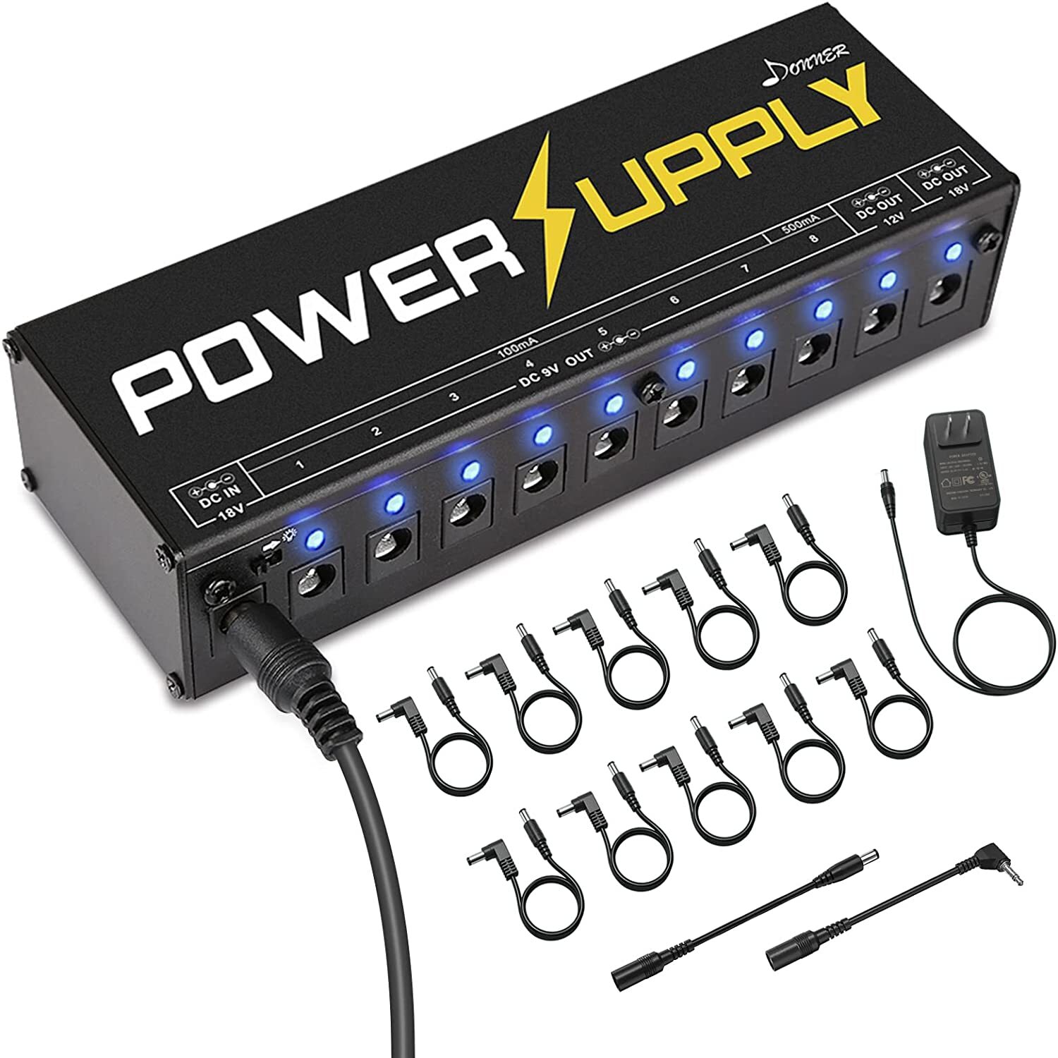 Donner 11 Port Guitar Effects Pedal Power Supply 500 mA 9V/12V/18V For Sale
