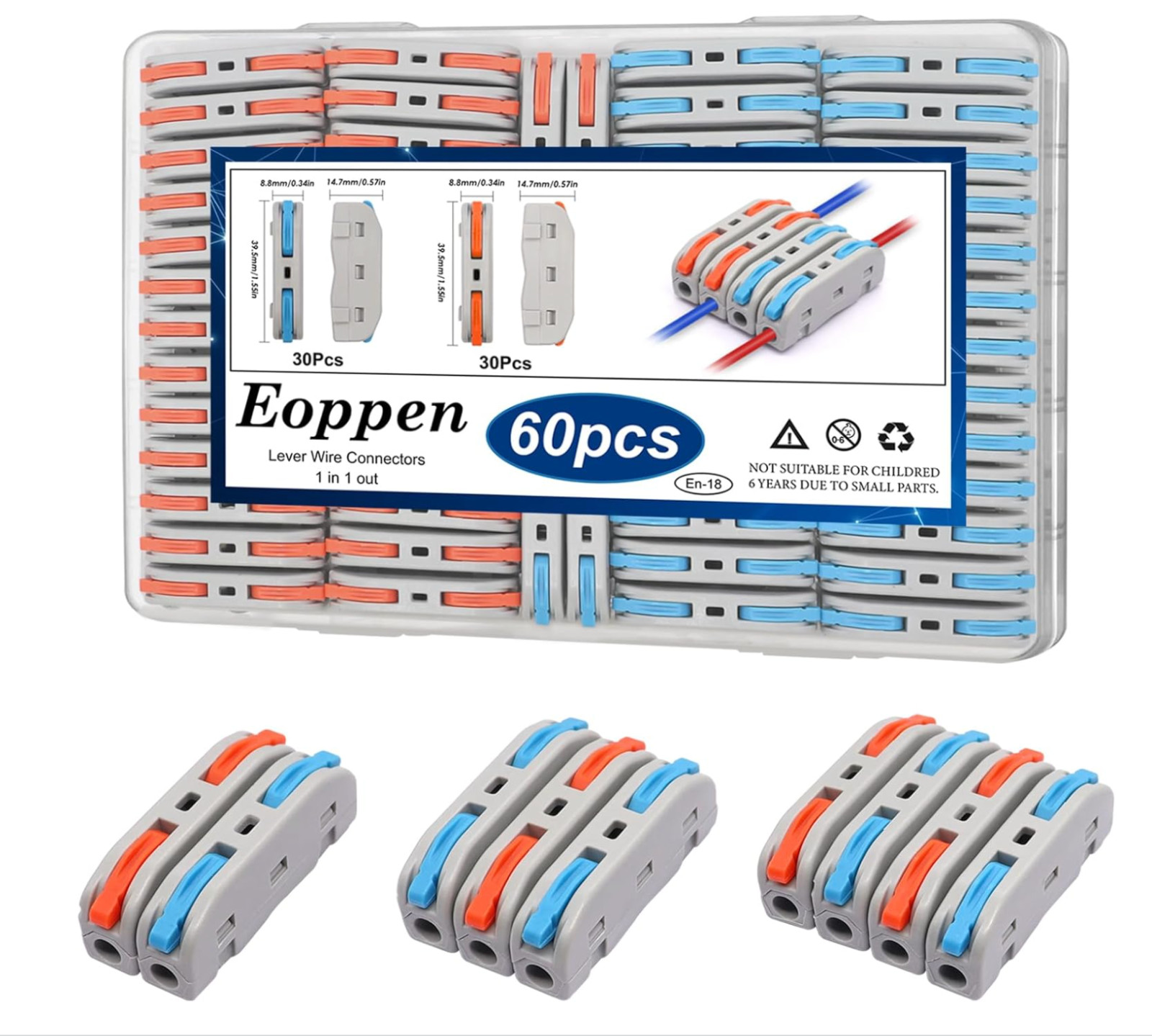 60PCS Lever Wire Connectors AWG28-12, Quick Connect Electrical Splicing Kit for