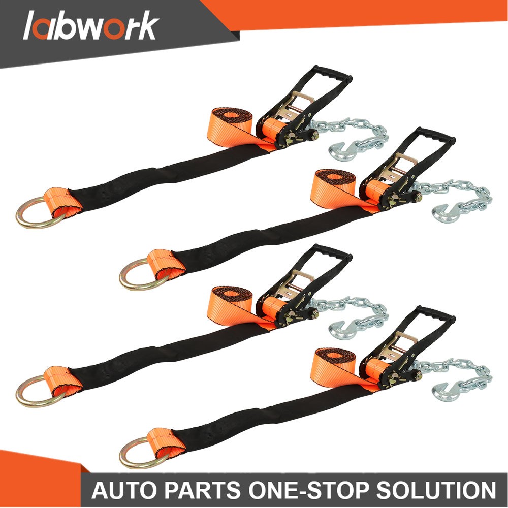 Labwork 4 Pack Car Tie Down with Chain Anchors 2'' x 96'' For Trailer SUV Truck