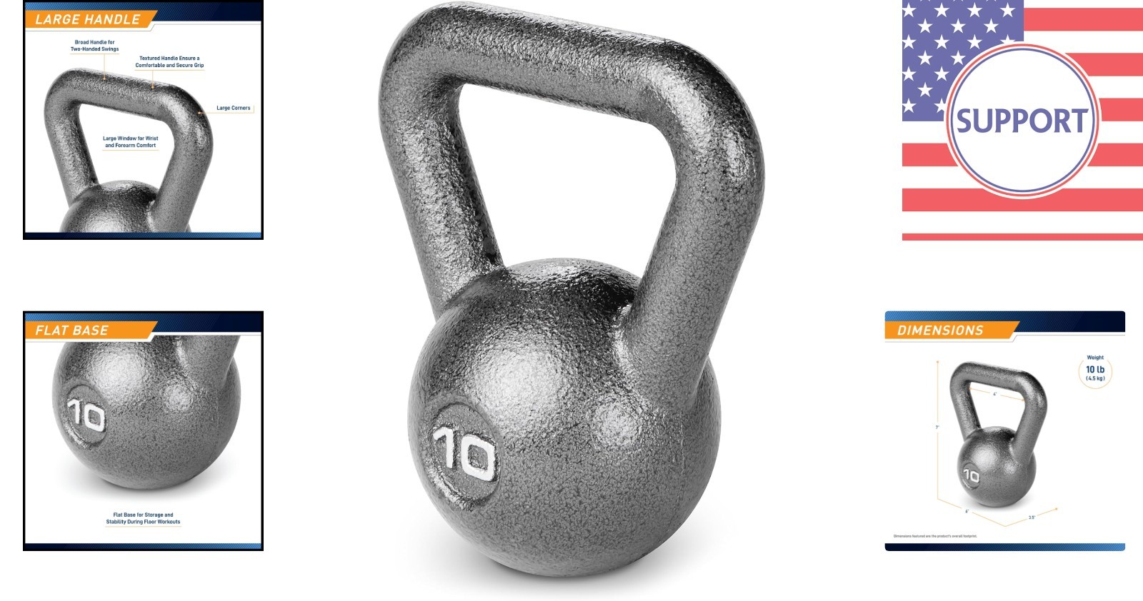 Rust-Resistant Hammertone Kettlebell 10 lbs - Ergonomic Design for Secure Grip