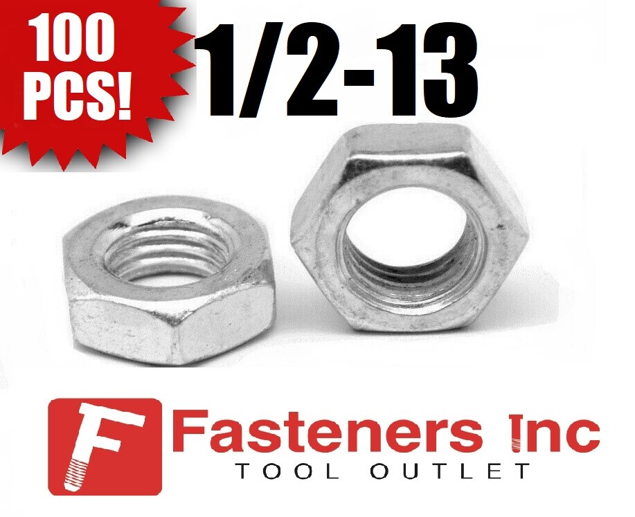 (Qty 100) 1/2-13 Hex Jam (Thin) Nuts Zinc Plated Low Carbon Grade 2