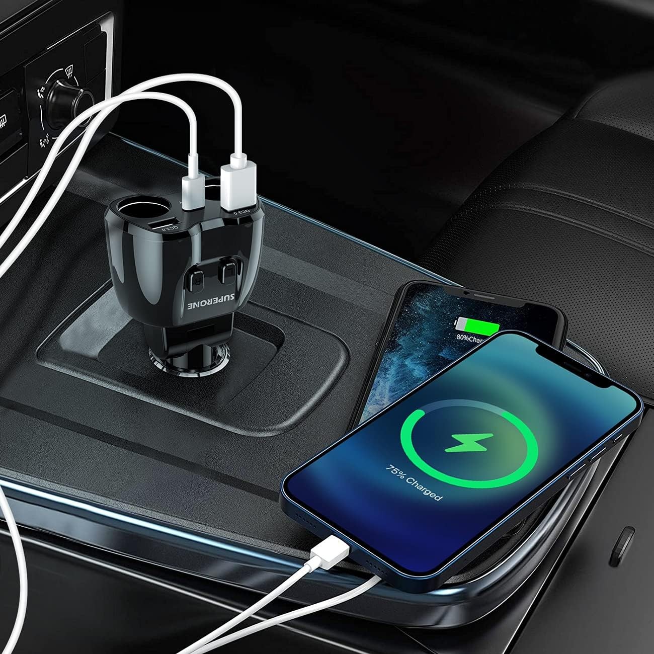 [2026 Upgraded] Cigarette Lighter Splitter, SUPERONE 180W 2-Socket Cigarette Lig