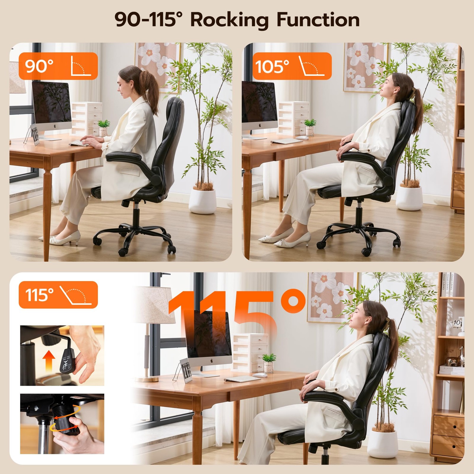 Office Desk Chair, Ergonomic Computer Chair with Padded Flip-Up Arms and Adju...