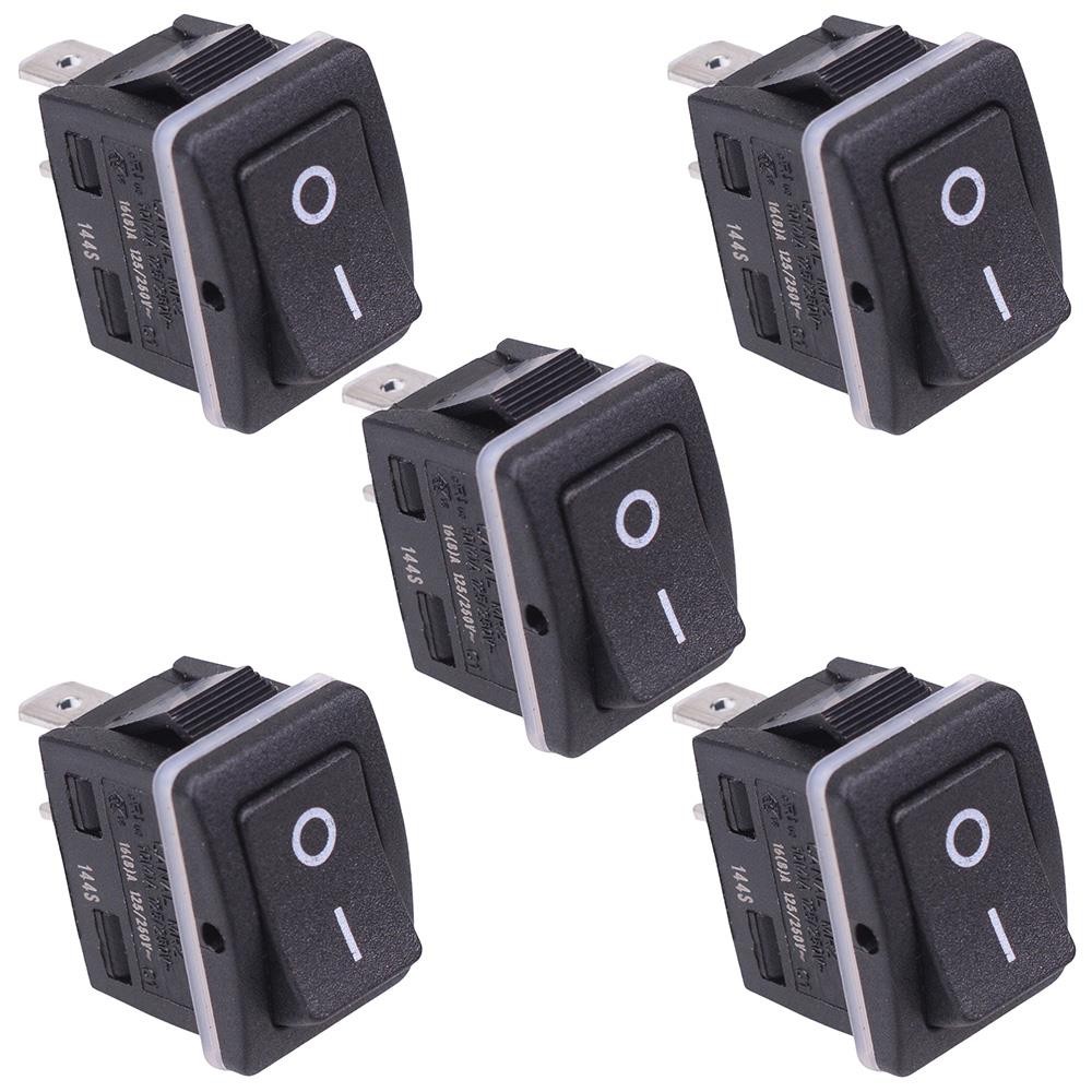 5 x Waterproof On-Off Rectangle Rocker Switch IP68 SPST 16A 250VAC