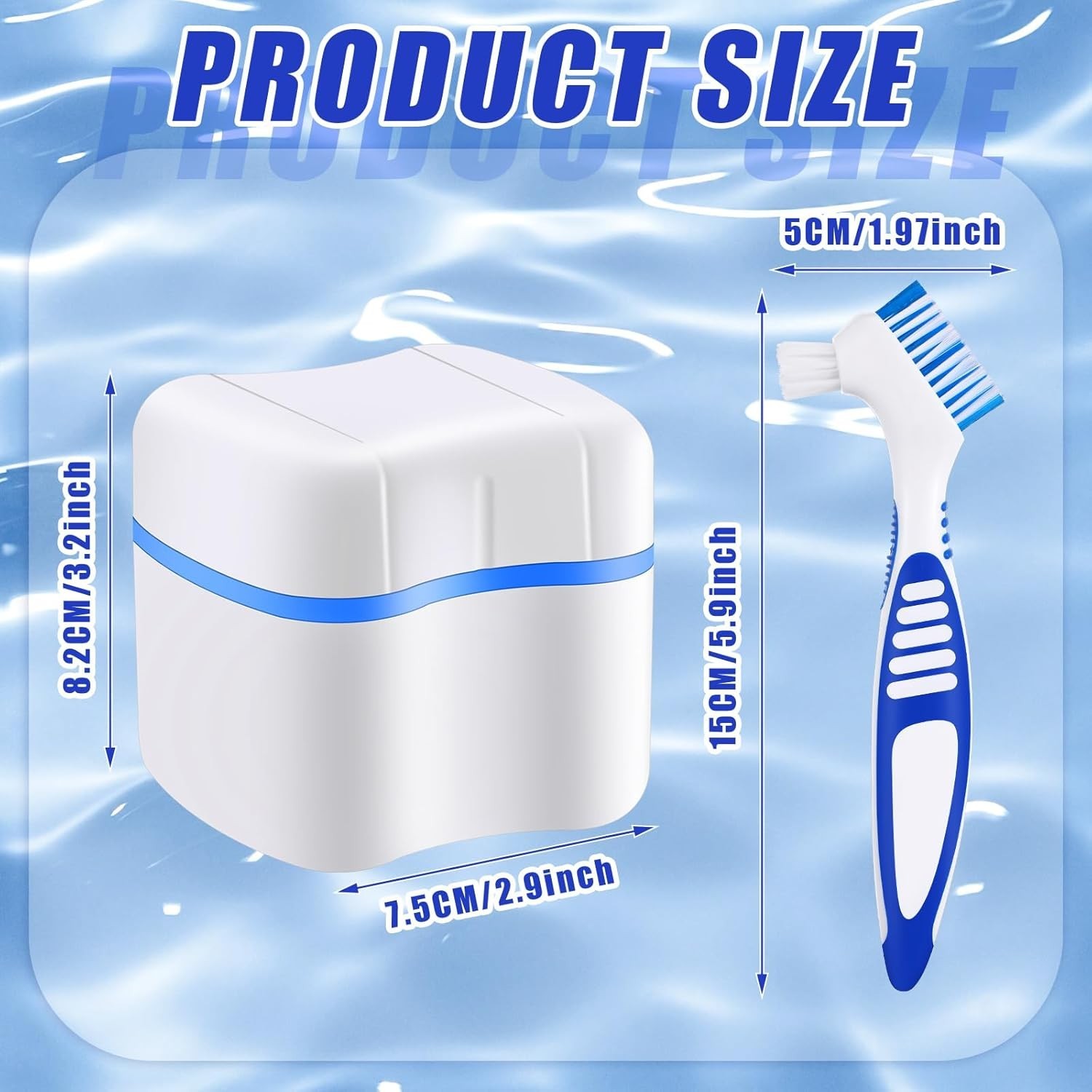 2 Denture Cases Denture Bath Cups with 2 Denture Cleaner Brushes Retainer Cle...