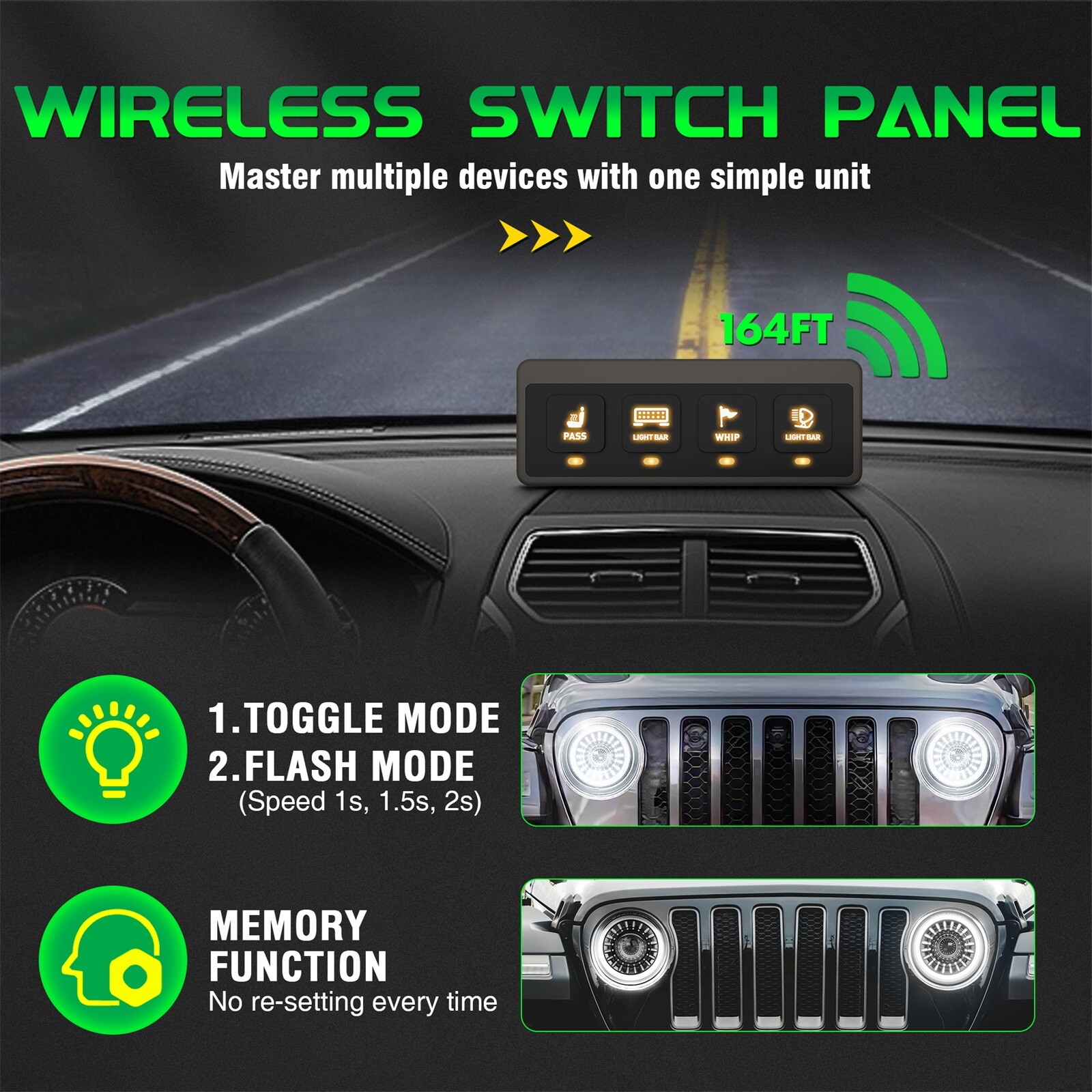 Wireless Switch Panel, 4 Gang Led Lights Flash Remote Circuit Control Relay Box