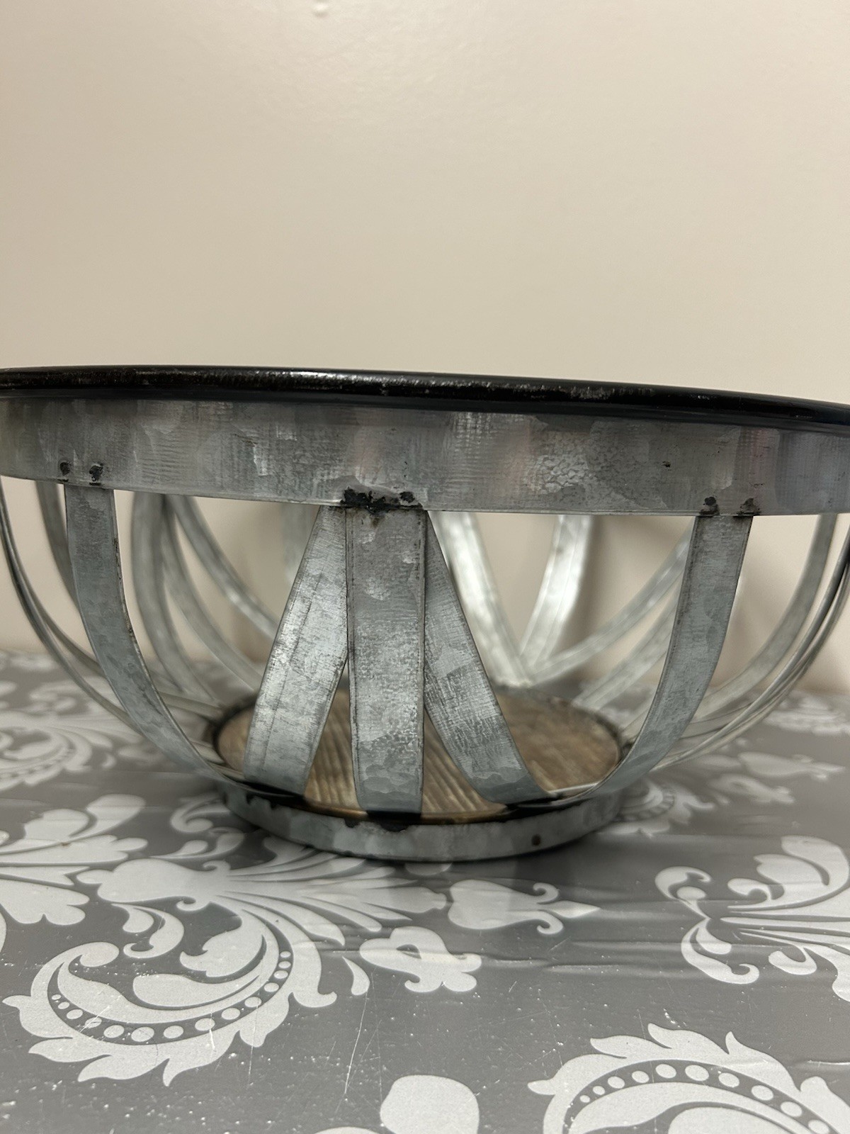 Metal/Wood Bowl Decrotive, 5.5 In Tall 12” Diameter Beautiful Country Decor