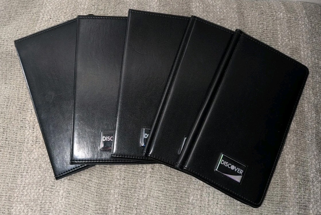 (LOT Of 5) Double Panel Discover CHECK Books PRESENTERS RESTAURANT BLACK