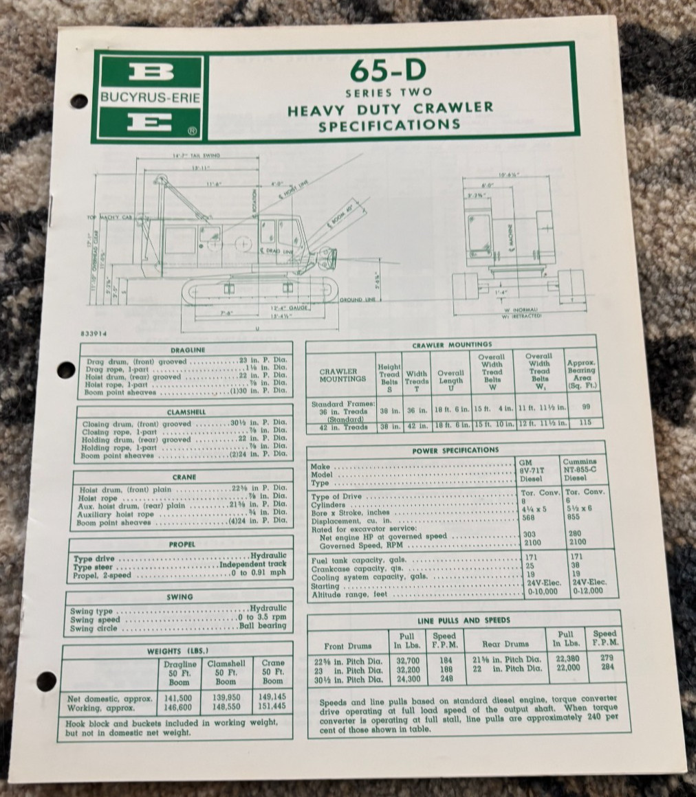 Bucyrus Erie 65-D Series 2 Heavy Duty Crawler Specification Brochure AMIL25
