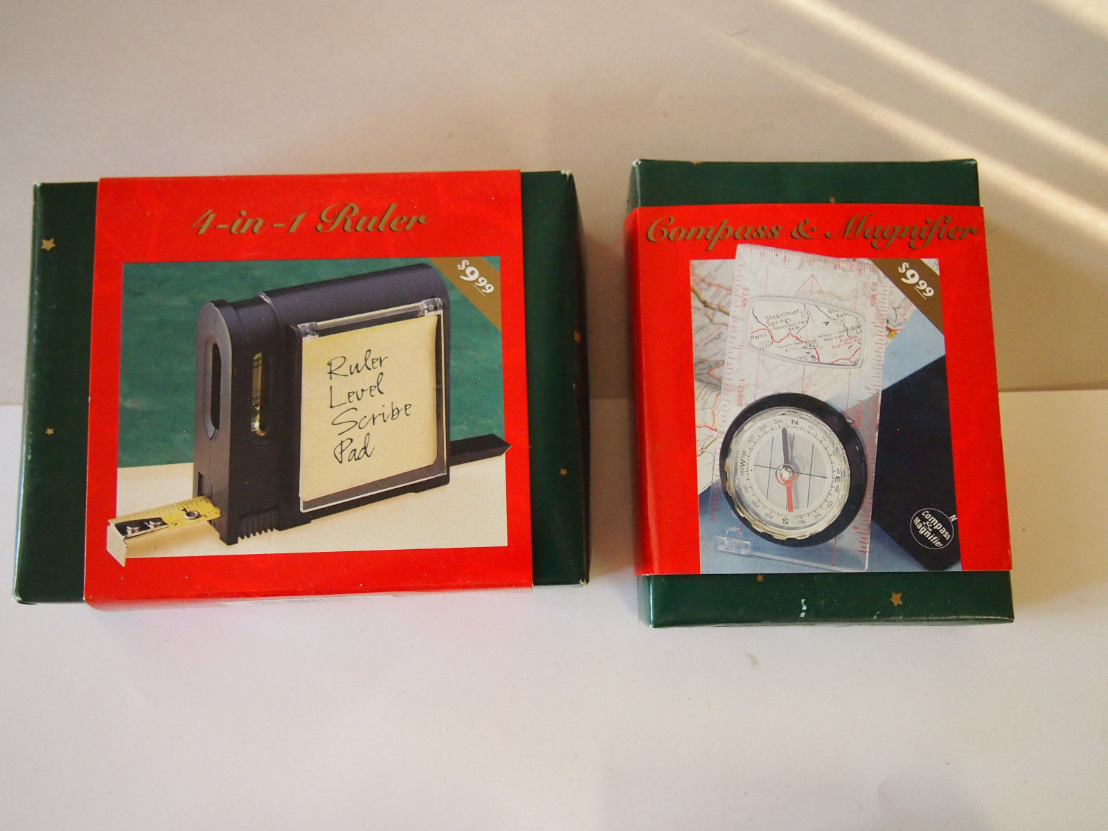 RULER AND LEVEL & SCRIBE PAD WITH COMPASS & MAGNIFER LOT GIFT WRAPPED