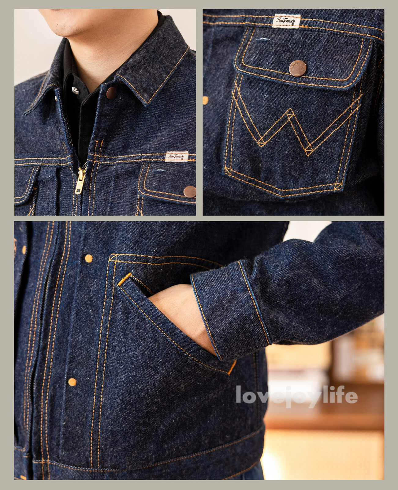 Red Tornado Fall Winter 60s 24MJ Raw Denim Jacket Short Zipped Slim Coat Cowboy