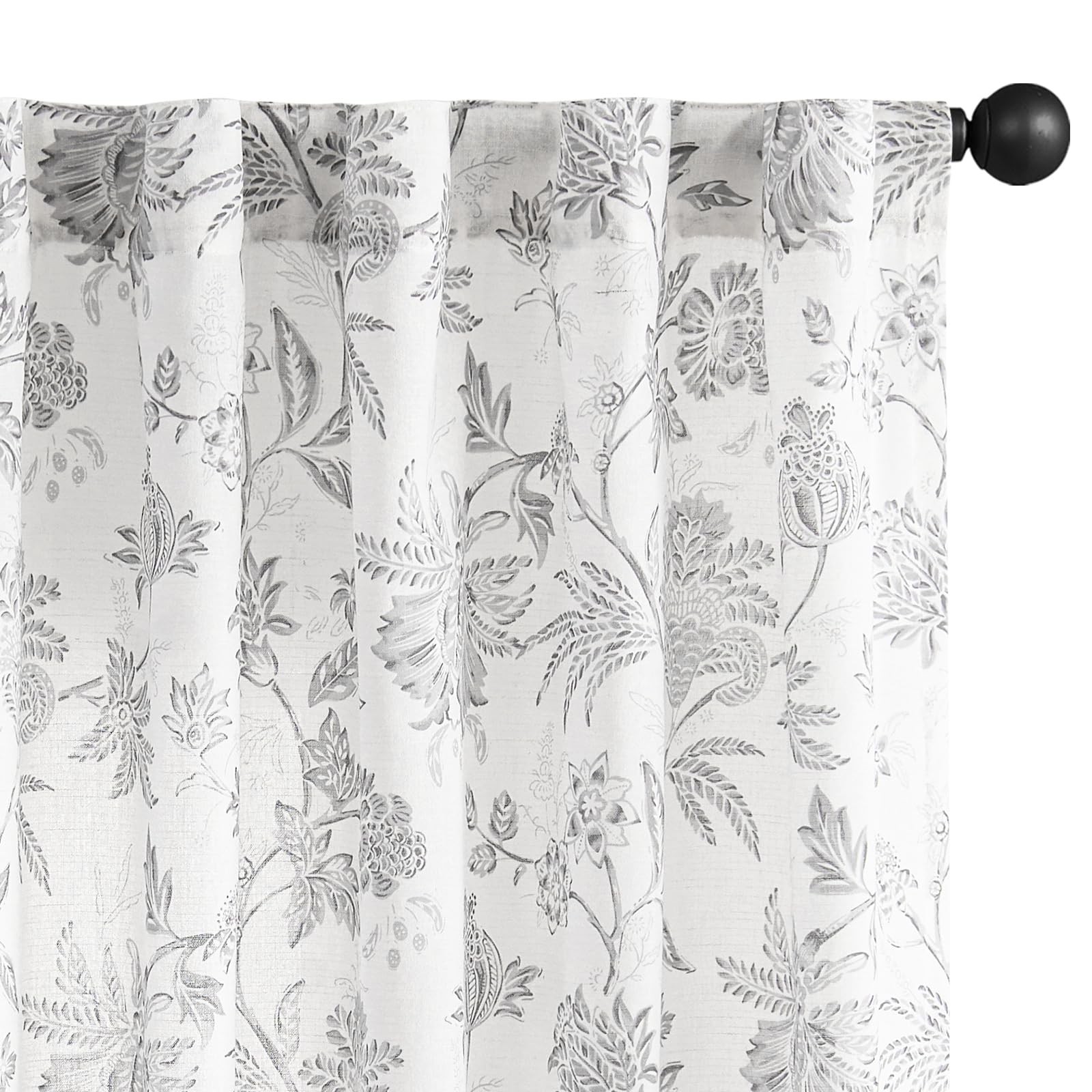 jinchan Linen Floral Curtains for Living Room, 84 Inch Length Curtains with P...