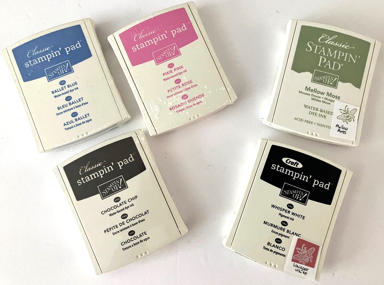 LOT of 5 STAMPIN' UP CLASSIC/CRAFT INK PADS - 3 SEALED, 2 LIGHTLY USED (TESTED!)