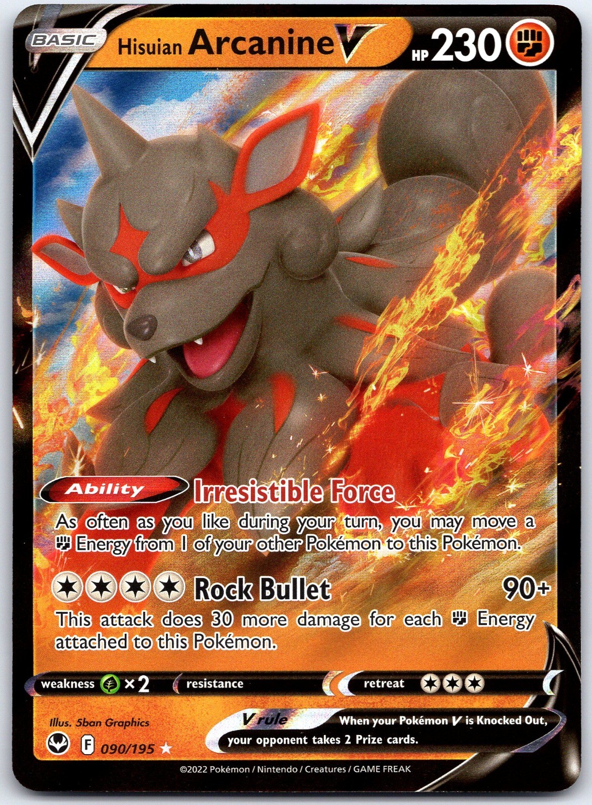 Hisuian Arcanine V Ultra Rare SWSH12: Silver Tempest 090/195 NM