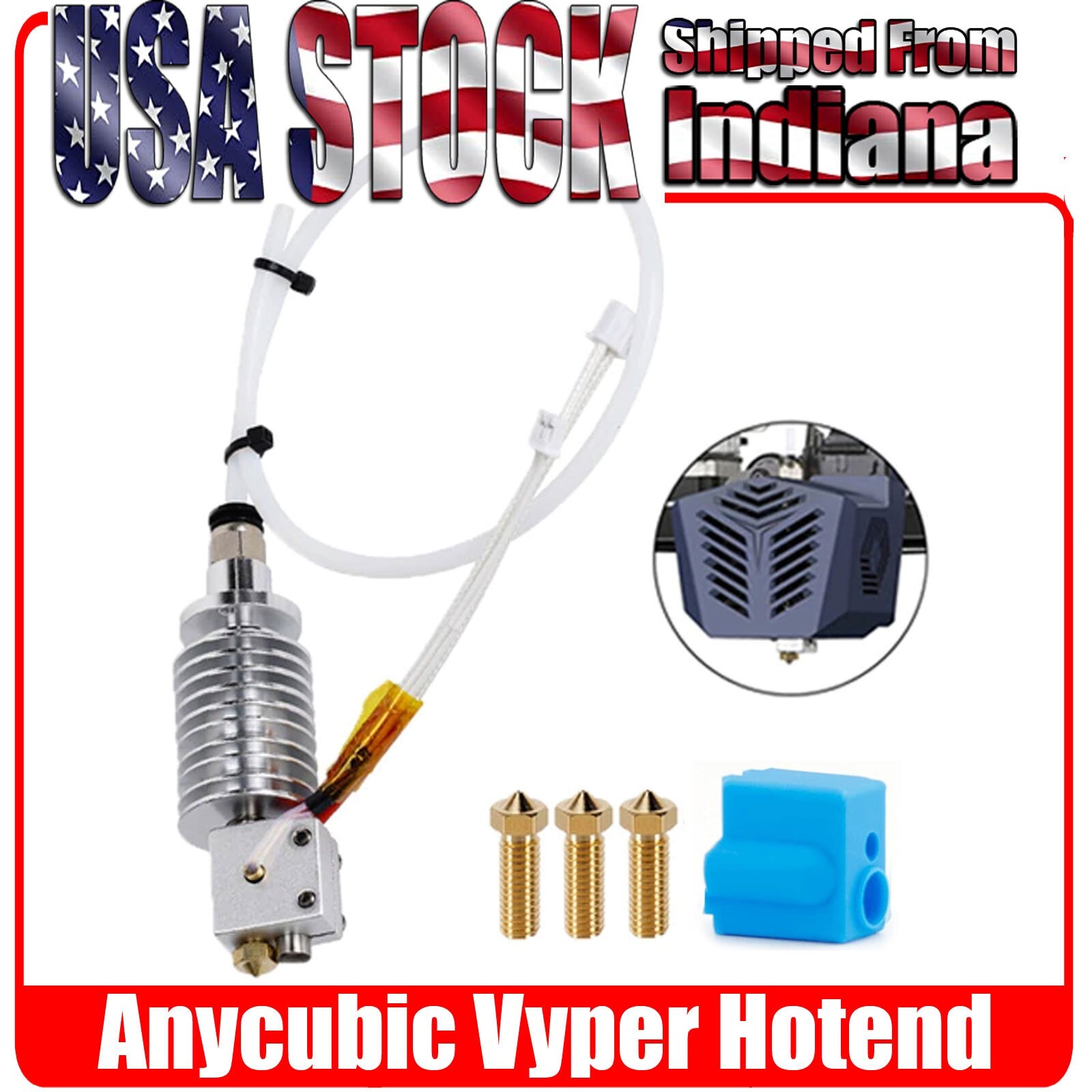 Anycubic Vyper Hotend, Three 0.4 Anycubic Nozzle and Silicone Sock