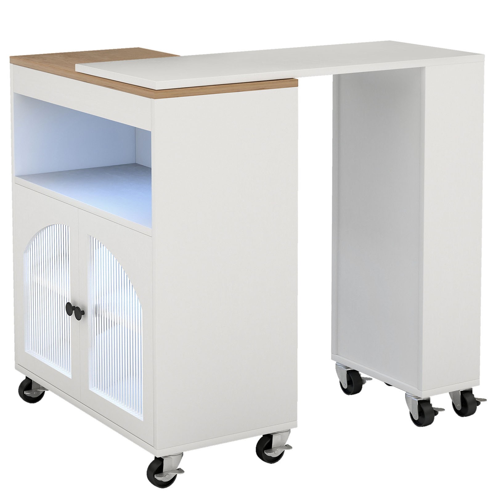 Kitchen Island On Wheels With Extended Table MDF Rolling Kitchen Storage Cabinet