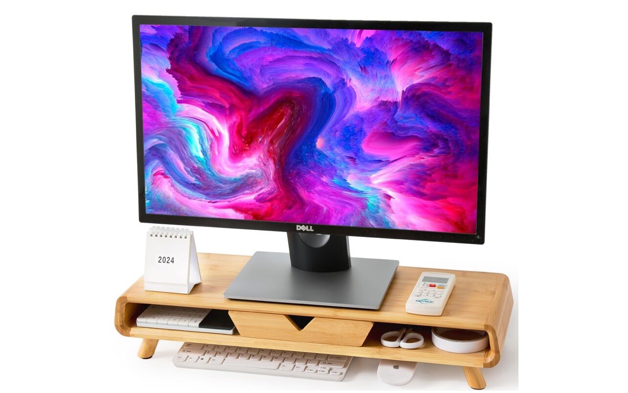 Homerays Bamboo Monitor Stand Riser No Assembly Required Ergonomic