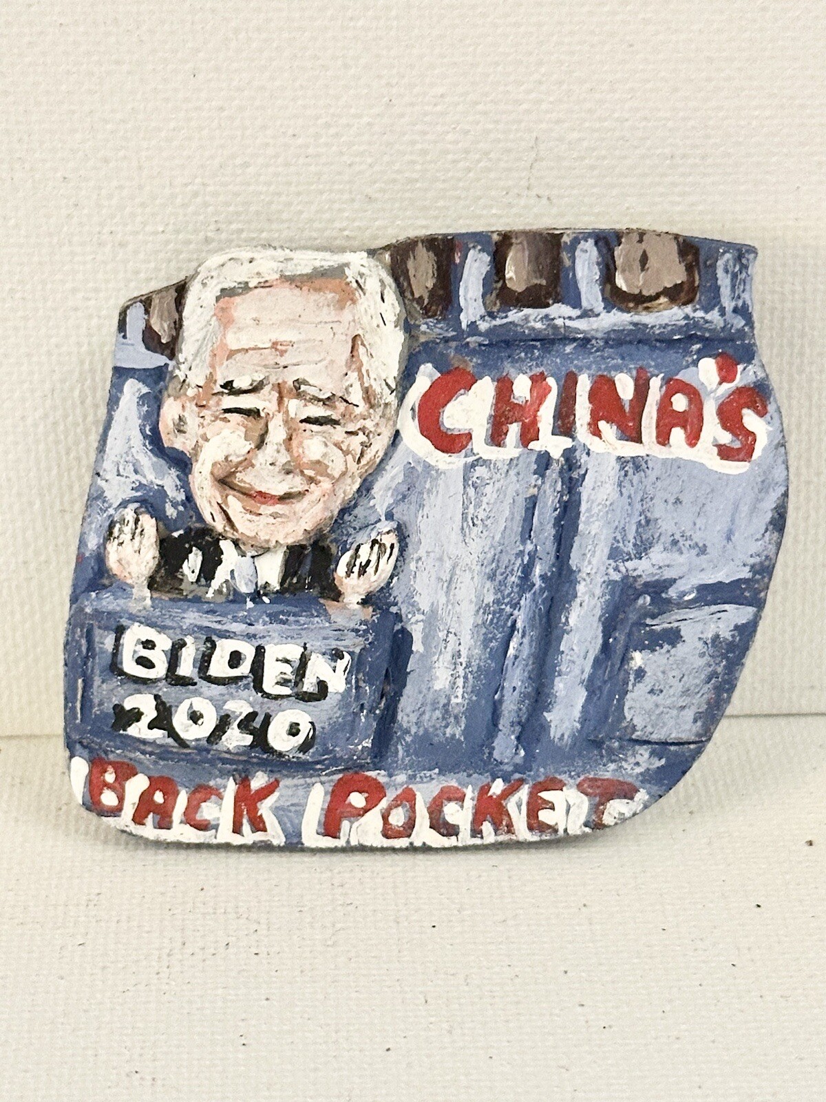Biden 2020 "Chinas Back Pocket" Political Pinback Button by Artist Alan Ferster