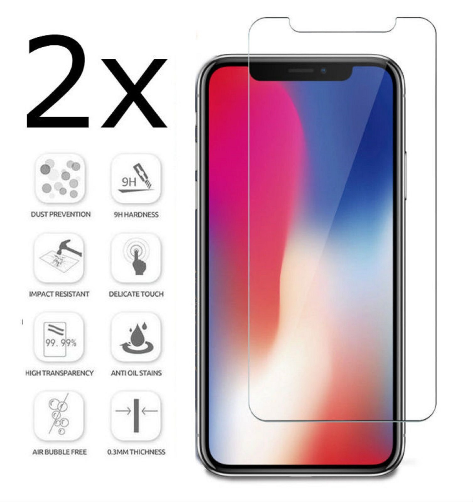 [2-Pack] iPhone X Series XS Max XR XS Tempered Glass Screen Protector