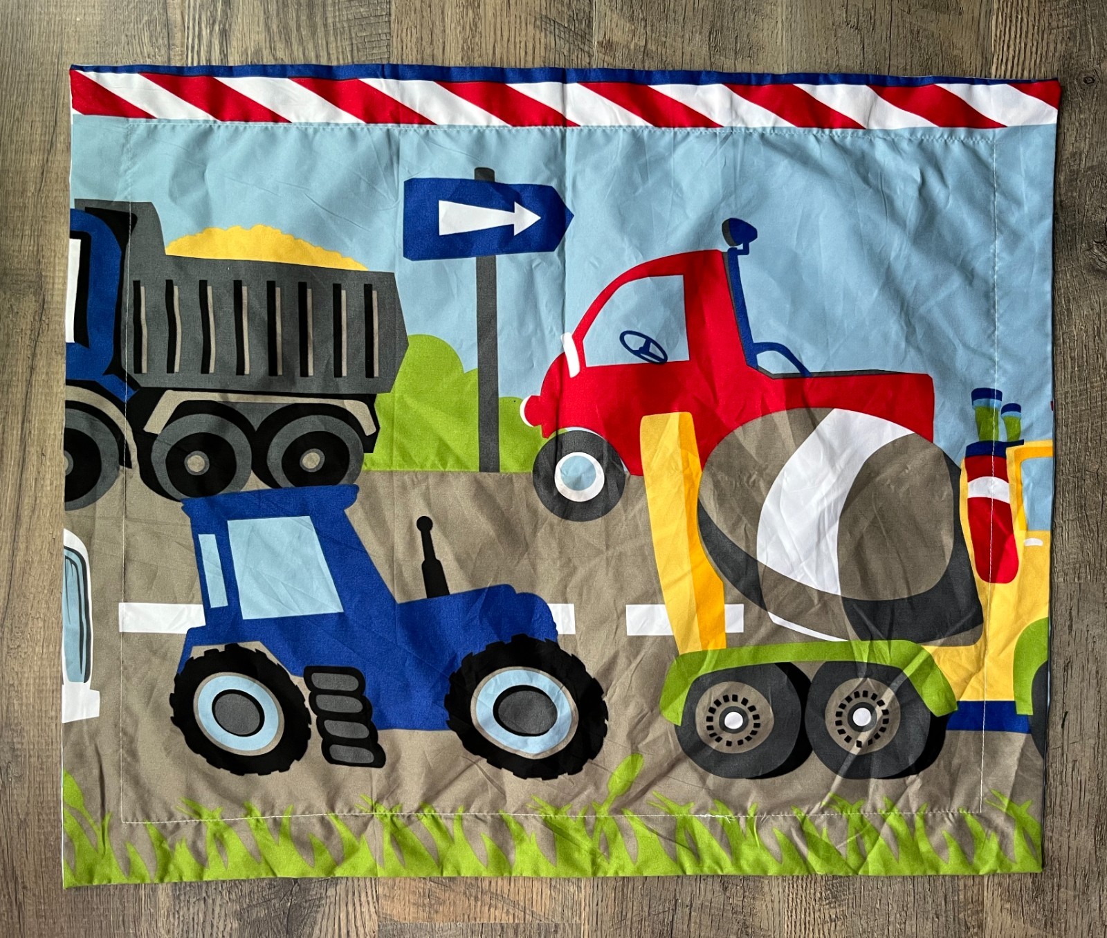 CONSTRUCTION VEHICLES Trucks Pillow Sham Standard Size for Twin Bed