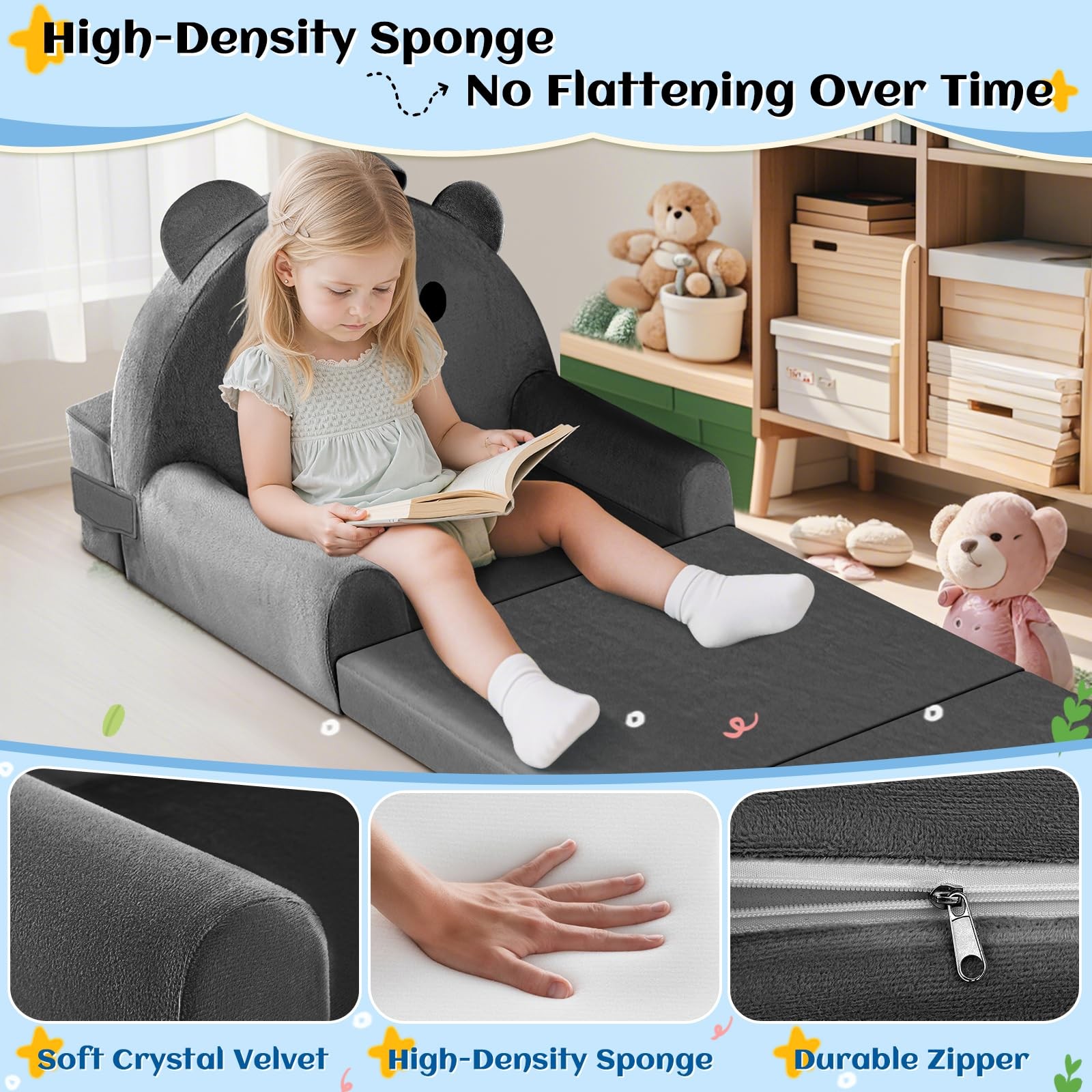 Sofa Bed with Removable Washable Cover & -Tape Backrest – Foldable Chair, Coz...