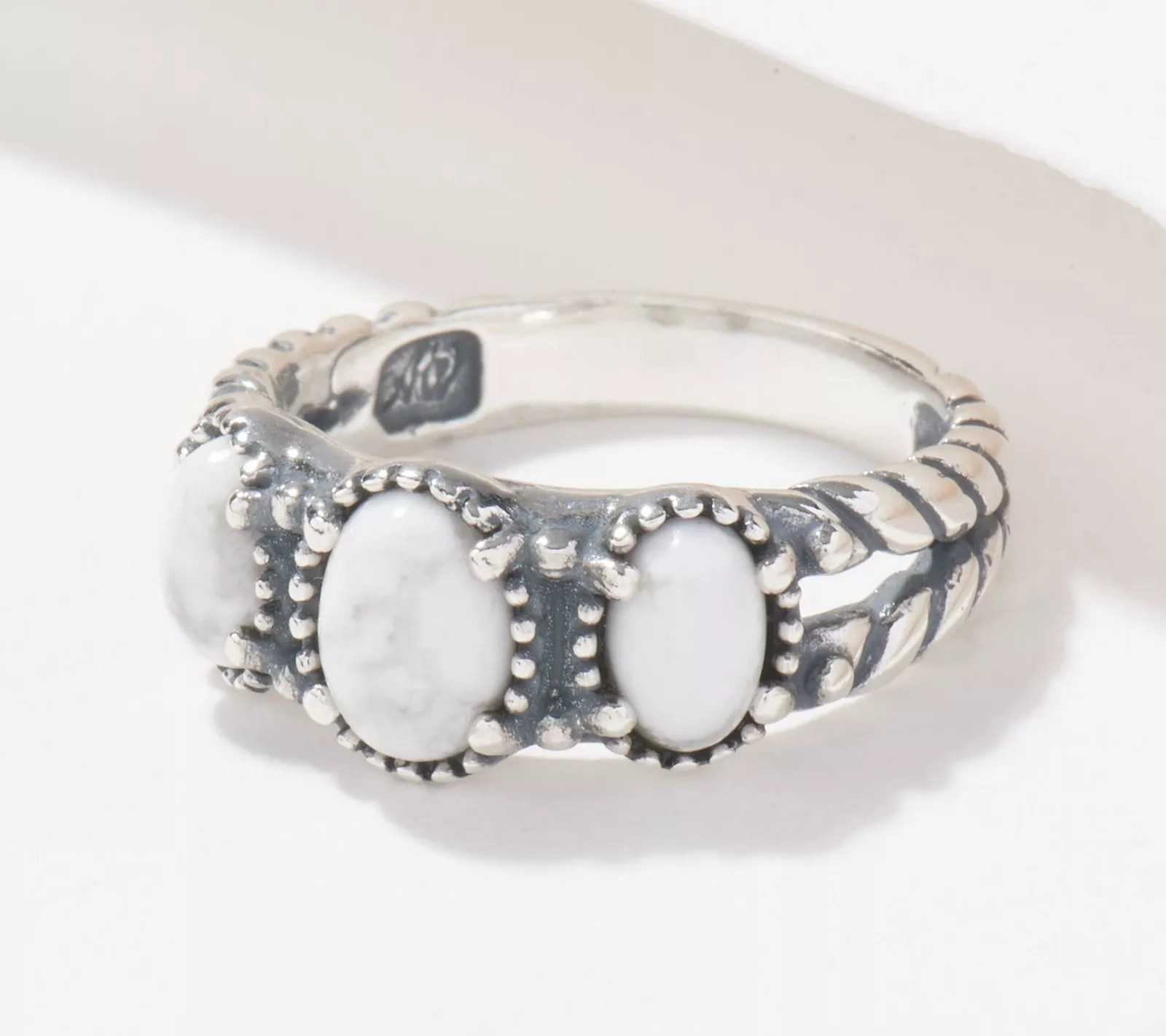 American West Sterling Silver 3-Stone White Howlite Friendship Ring Size 6